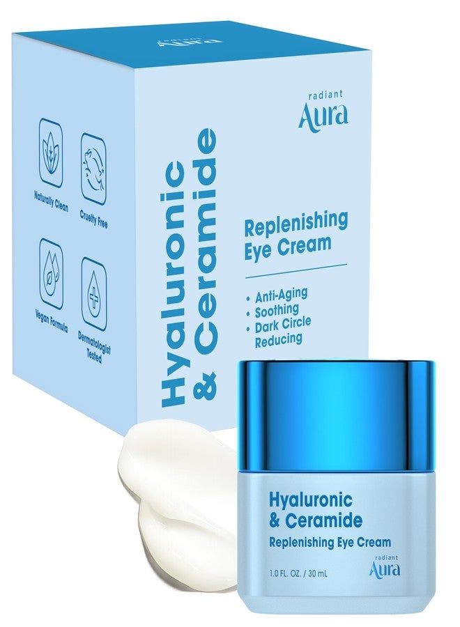 Radiant Aura Hyaluronic Acid & Ceramide Eye Cream For Dark Circles - Dermatologist Tested, Anti Aging Korean Skin Care - Deep Hydration & Depuffing Eye Treatment - Vegan, Clean Beauty - 1.0 Fl Oz - Image 1